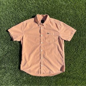 Men's RVCA SLIM FIT That'll Do Button-Front Short Sleeve Shirt Medium - Orange.